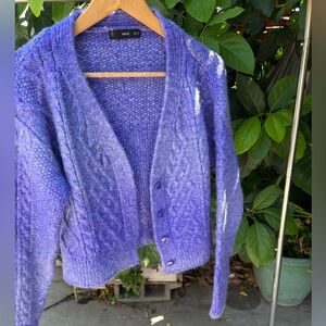Mango Lavender Cable Knit Cardigan